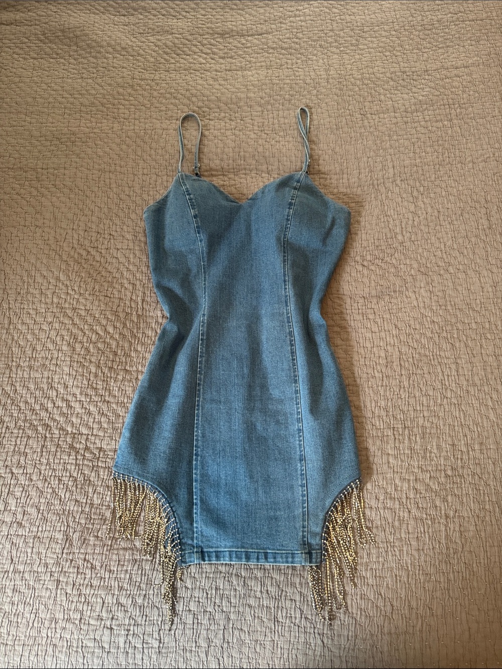 Haute Monde Bedazzled Fringe Jean Dress